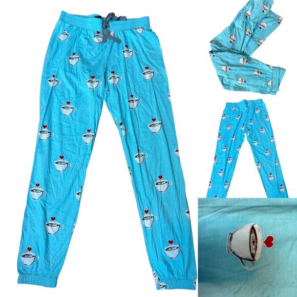 Coffee Lover Blue Pajama Bottoms SMALL Drawstring PJ's Cozy Zoe NEW no Tags $53 - Picture 3 of 8